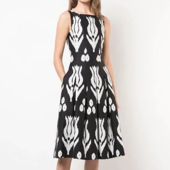 °$2,254 NEW OSCAR DE LA RENTA ROSE BLACK WHITE MIDI DAY DRESS US 14 - Picture 5 of 8